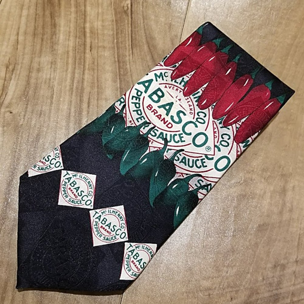 Vintage 90s Tabasco Silk Neck Tie - Red & Green Peppers necktie